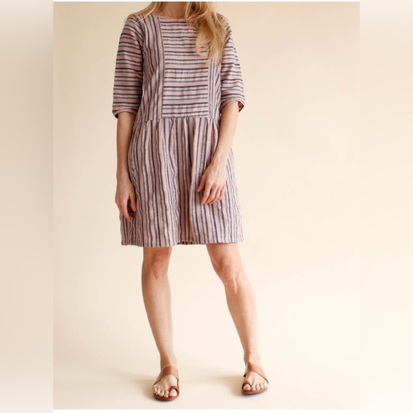 Ace & Jig Dresses & Skirts - Ace & Jig Striped Short Sleeve Cotton Dress in Blush and Navy